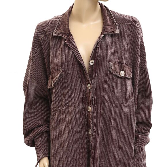 Free People FP One Scout Jacket Top Waffle Knit Buttondown Oversized M 281572 - Picture 6 of 8